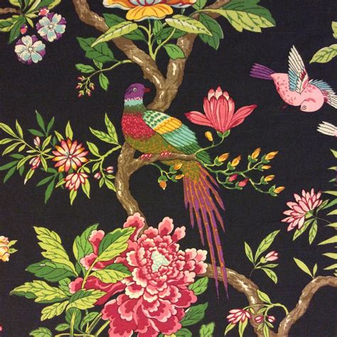 black metallic fabric with birds|blackbird fabrics uk.